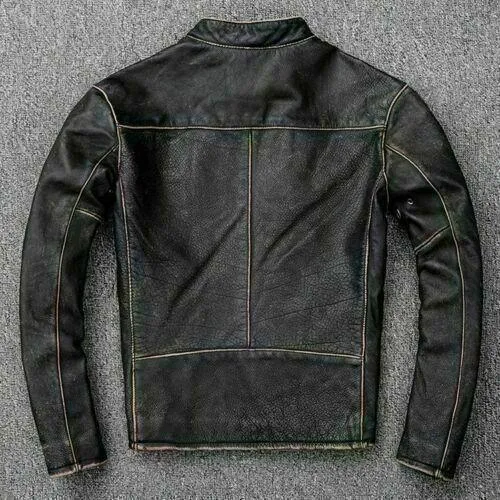 Men’s Motorcycle Biker Vintage Distressed Black Faded Real Leather Jacket