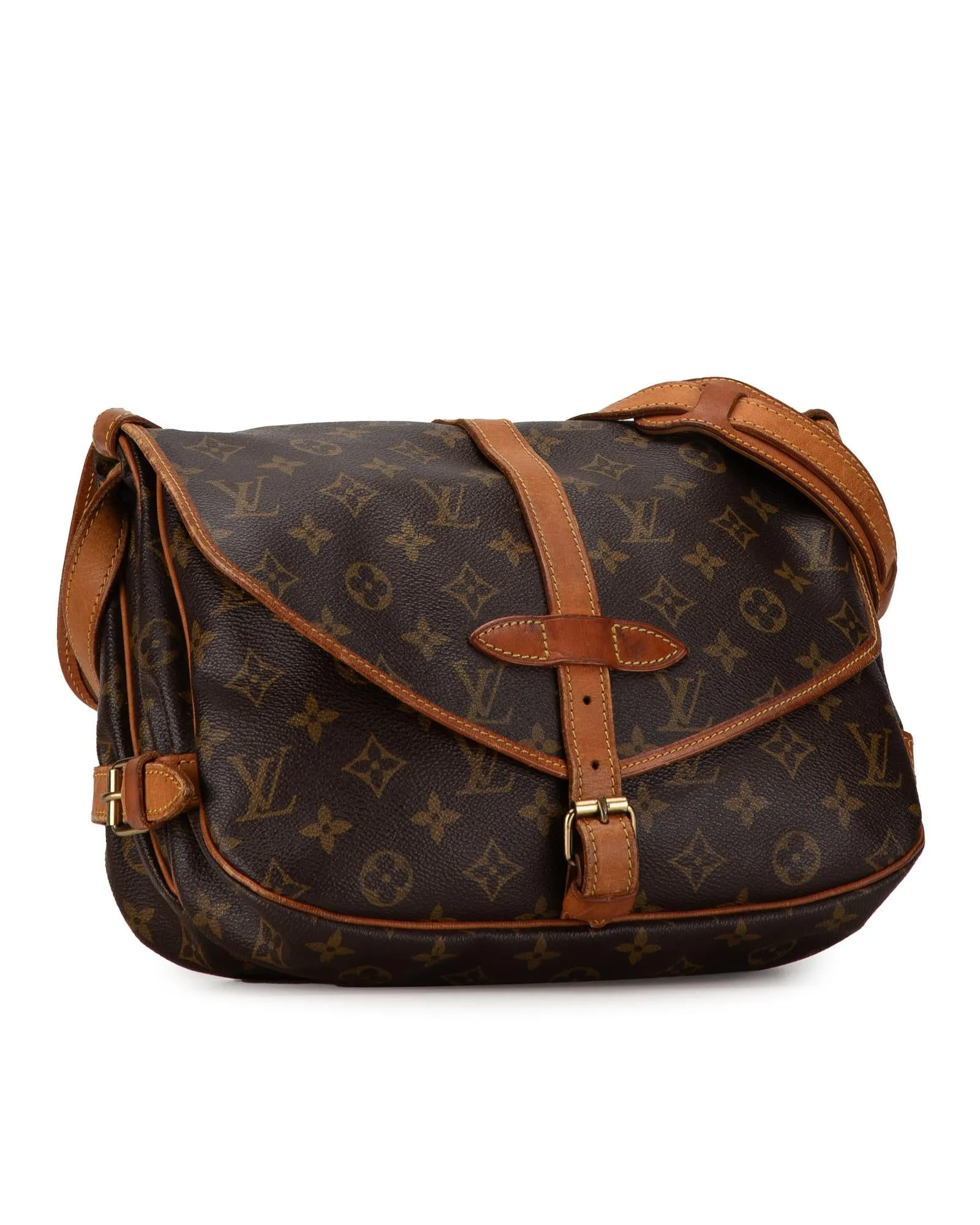 Monogram Canvas Shoulder Bag with Double Compartments