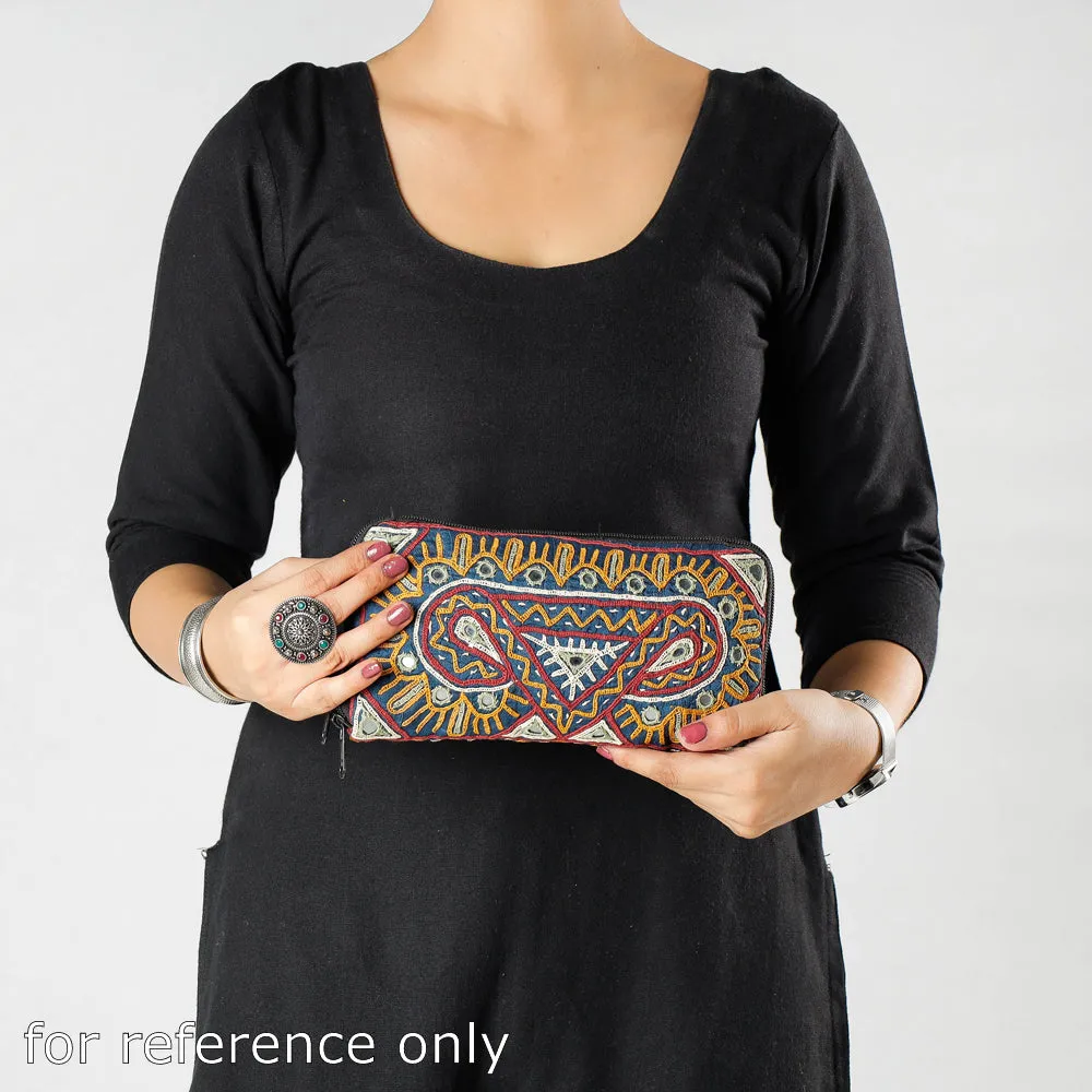 Multicolor - Kala Raksha Rabari Hand Embroidered Cotton Clutch/Wallet