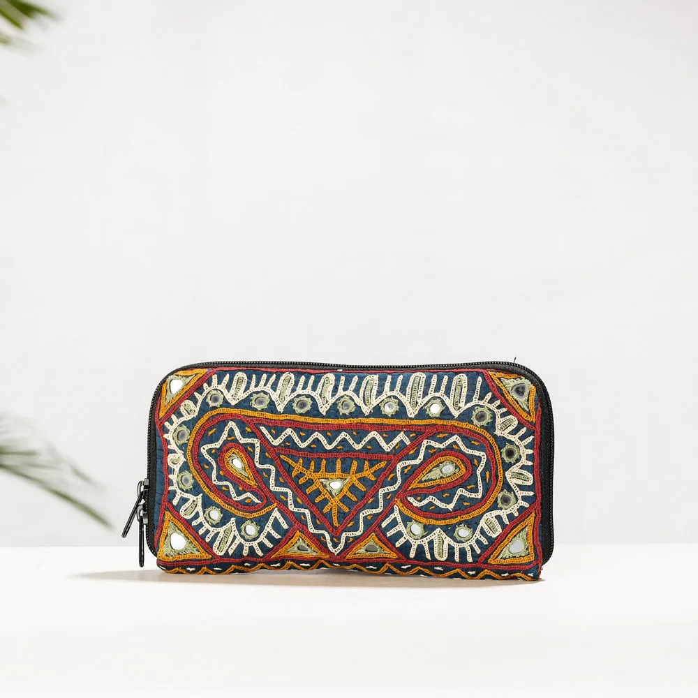 Multicolor - Kala Raksha Rabari Hand Embroidered Cotton Clutch/Wallet