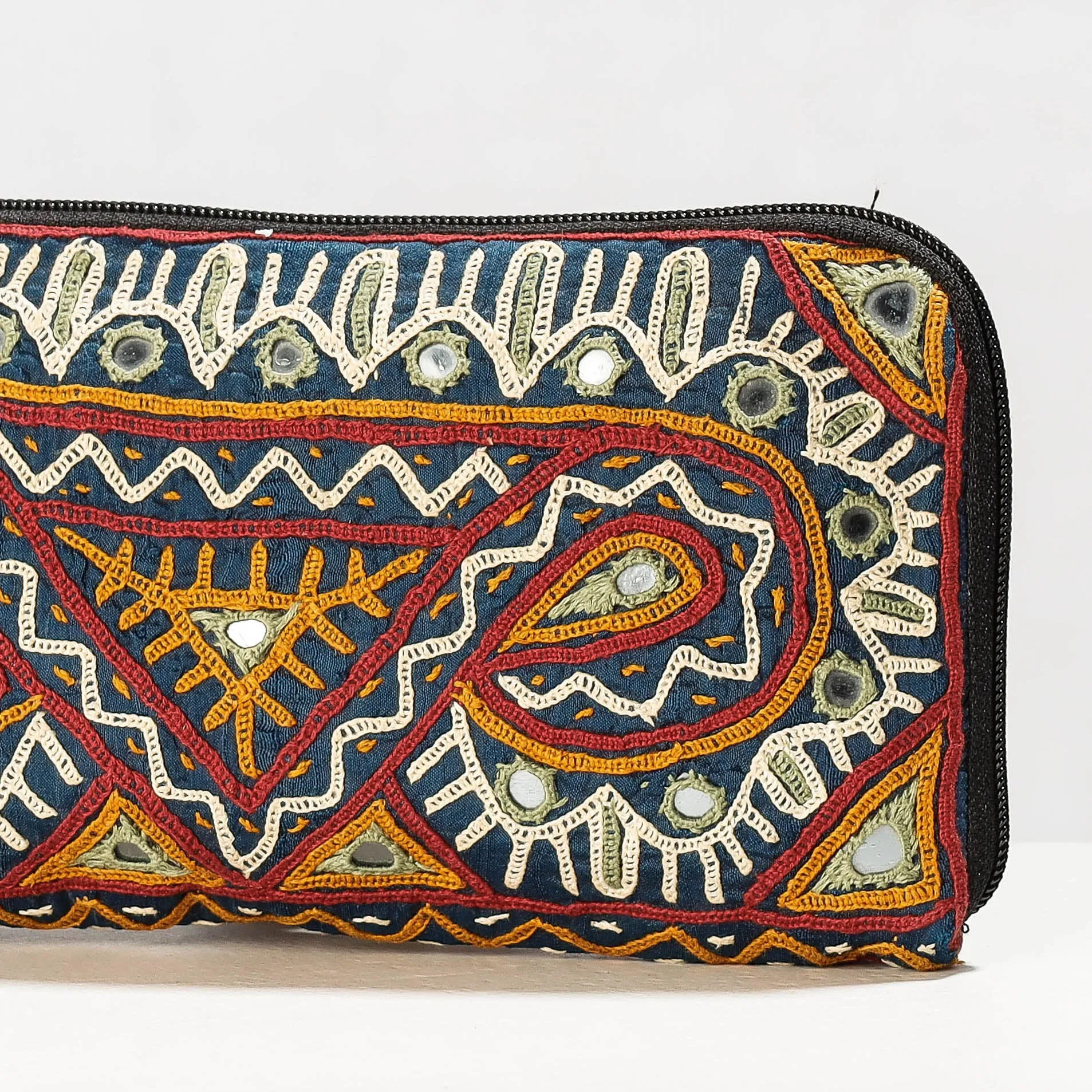 Multicolor - Kala Raksha Rabari Hand Embroidered Cotton Clutch/Wallet