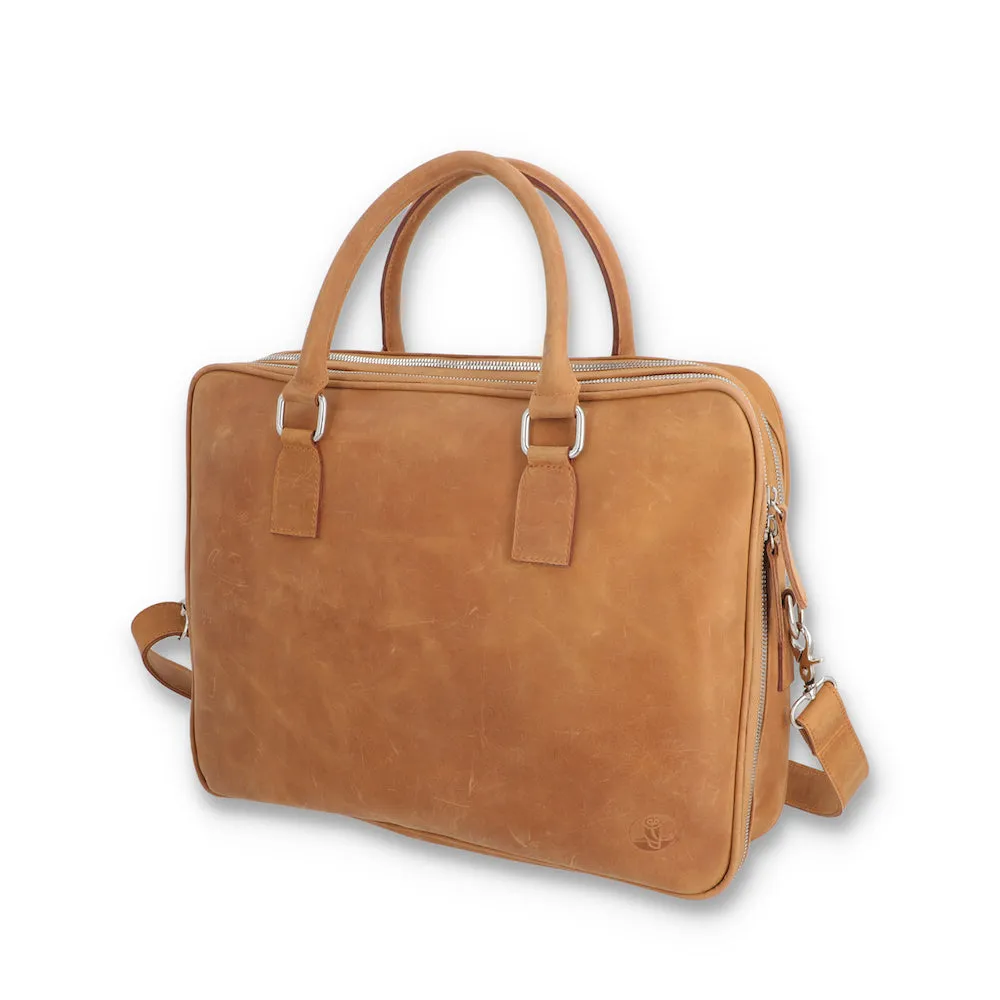 Norde Emar Tan Pull-up Leather Laptop Briefcase