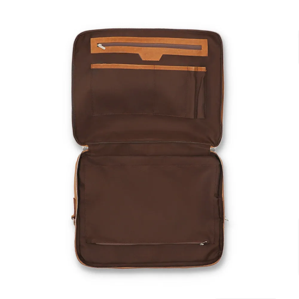 Norde Emar Tan Pull-up Leather Laptop Briefcase