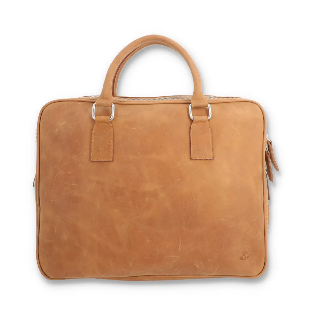 Norde Emar Tan Pull-up Leather Laptop Briefcase