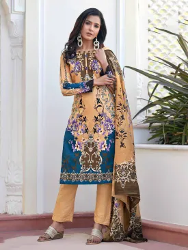 Orange Pakistani Style Lawn Cotton Suit Material for Ladies