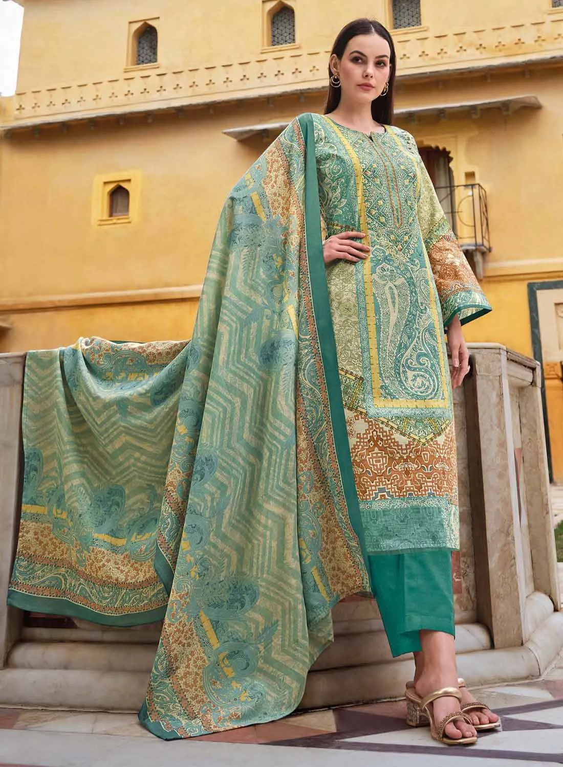 Pakistani Print Unstitched Pure Cotton Suit Dress Material for Women