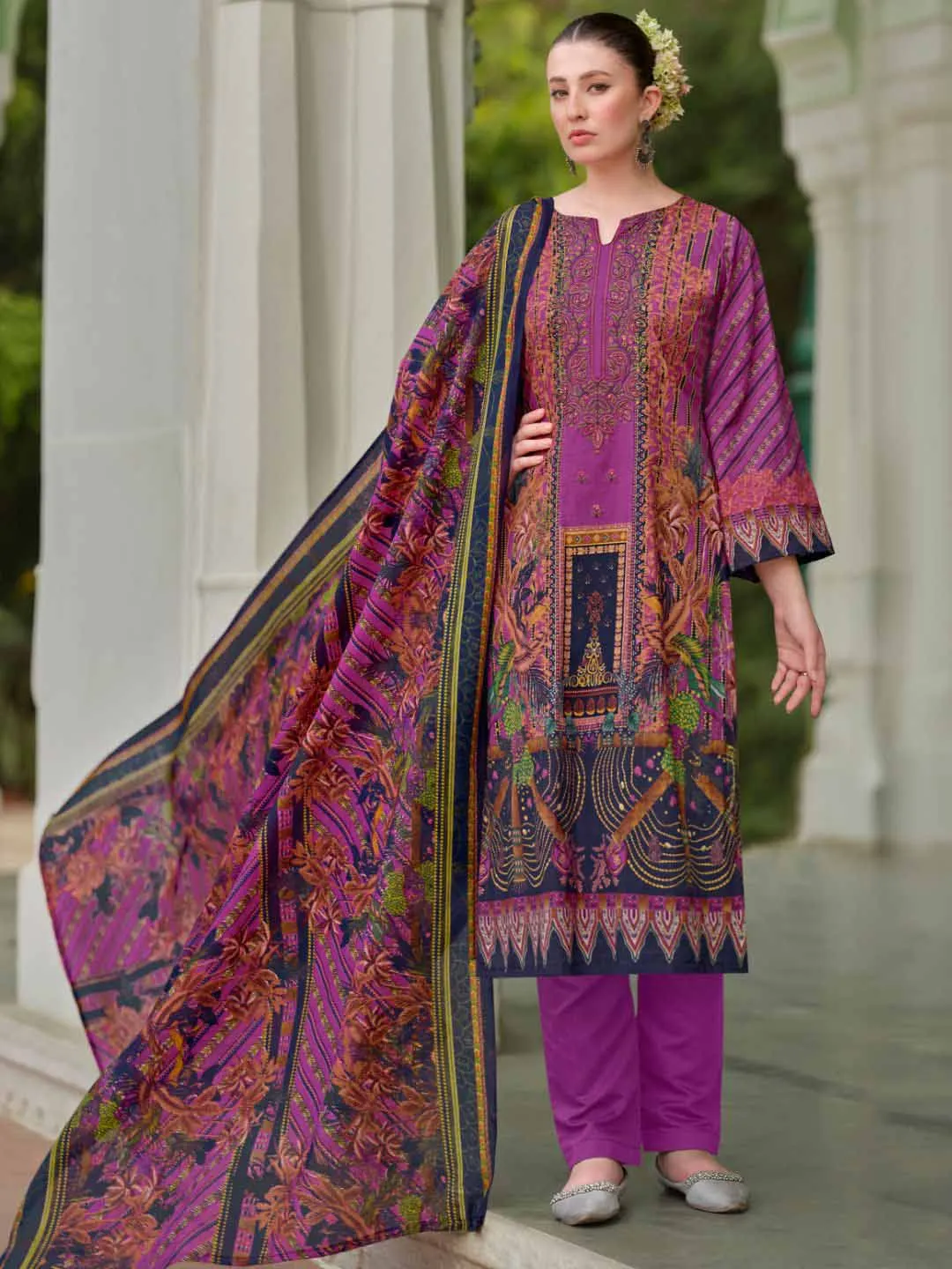 Pakistani Print Unstitched Pure Cotton Suit Material for Women