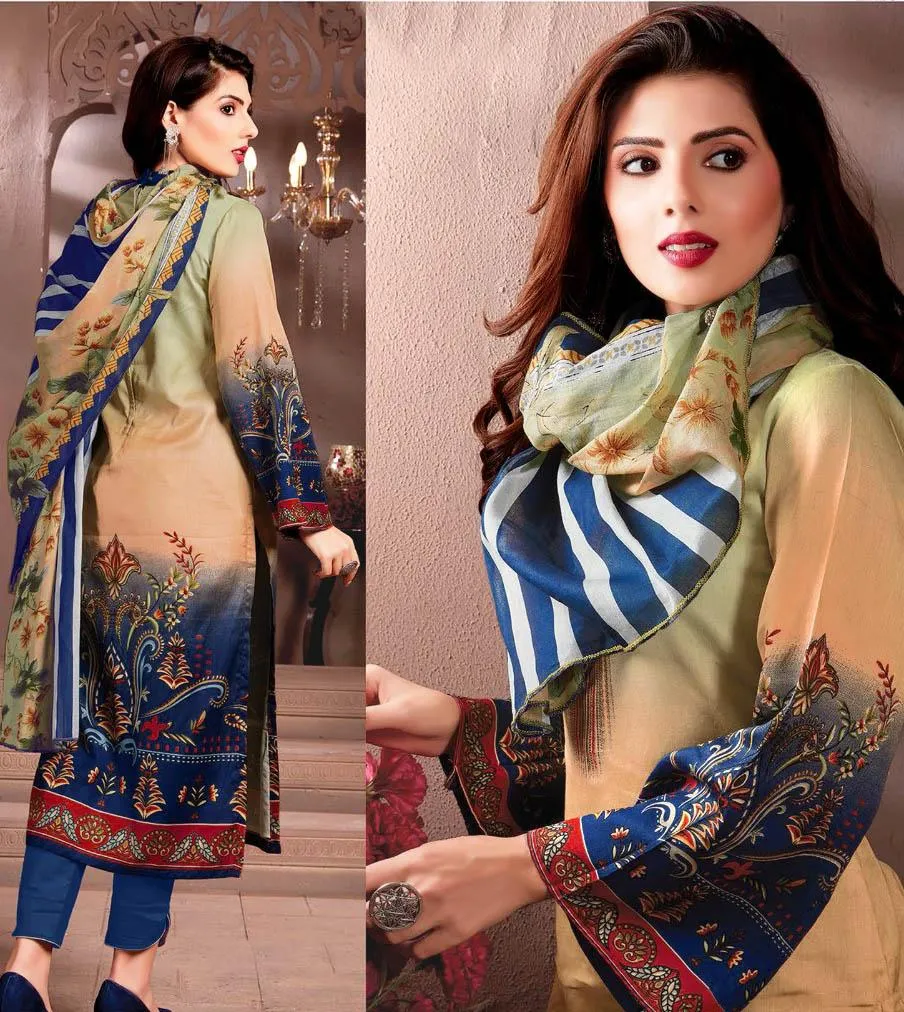 Pakistani Unstitched Beige Lawn Cotton Suit