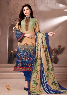 Pakistani Unstitched Beige Lawn Cotton Suit