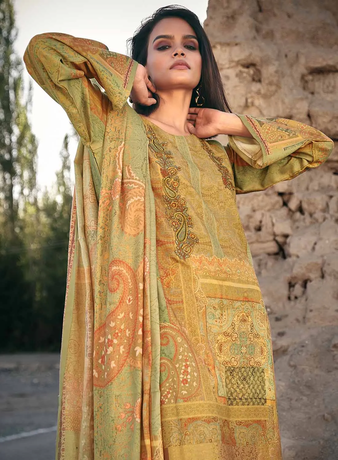 Pashmina Green Winter Salwar Suits Dress Material for Ladies