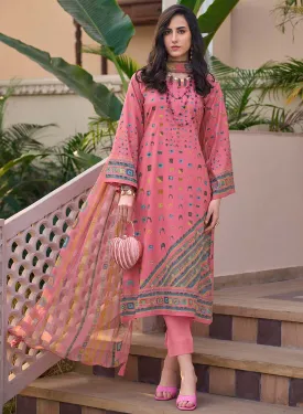 Pink Pure Lawn Cotton Unstitched Salwar Suit Material with Dupatta