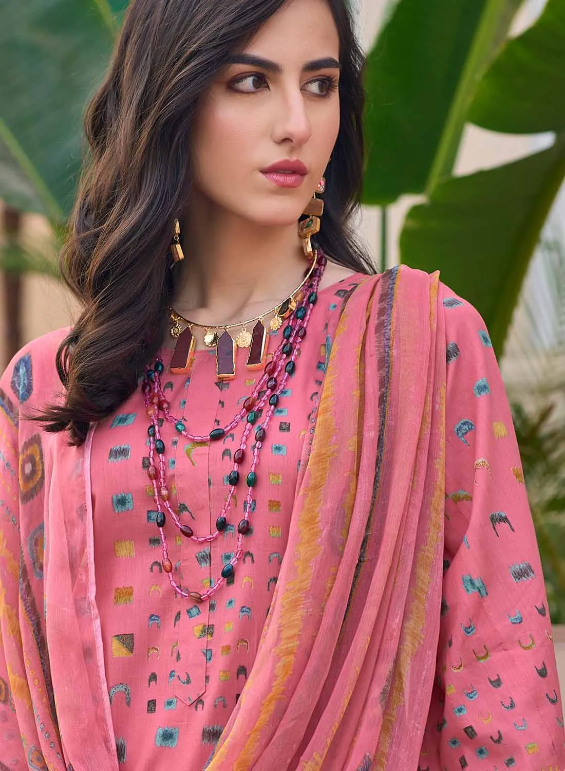 Pink Pure Lawn Cotton Unstitched Salwar Suit Material with Dupatta