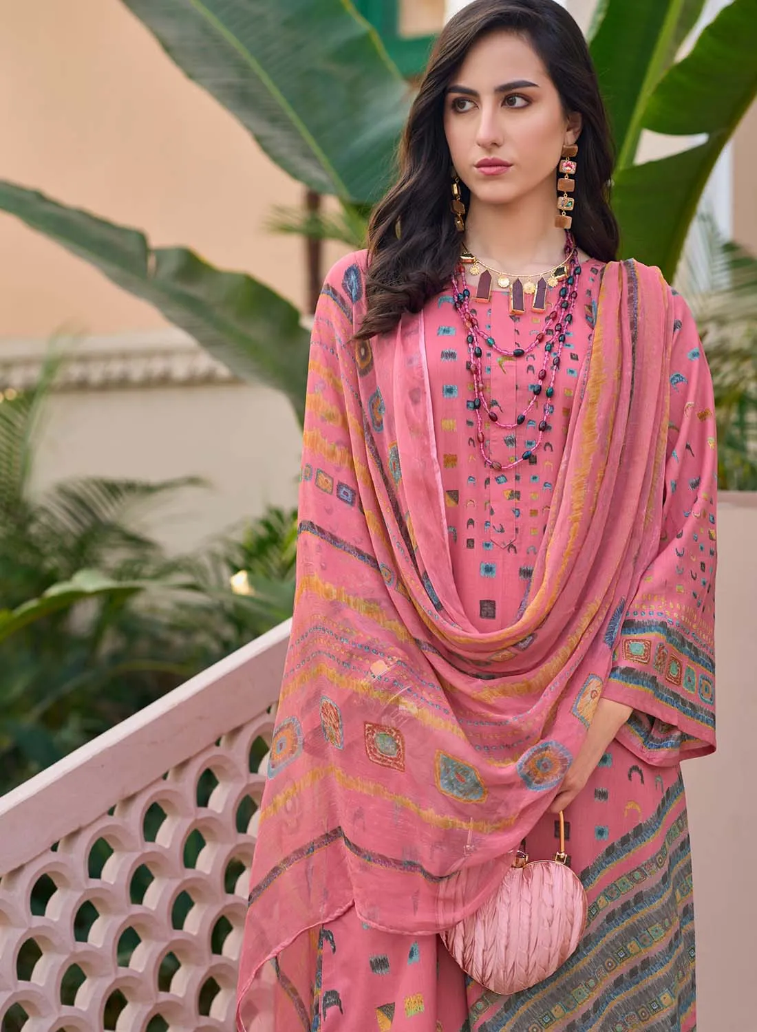 Pink Pure Lawn Cotton Unstitched Salwar Suit Material with Dupatta