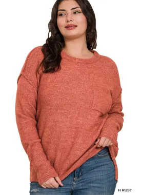 Plus Melange Hi Low Sweater in Rust by Zenana