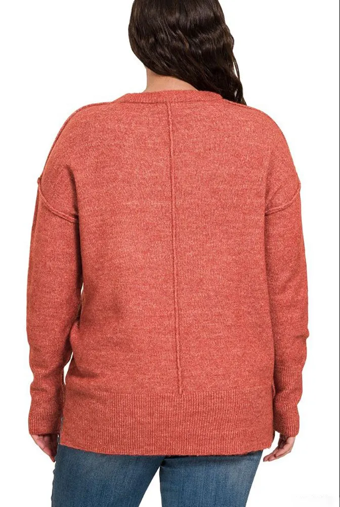 Plus Melange Hi Low Sweater in Rust by Zenana