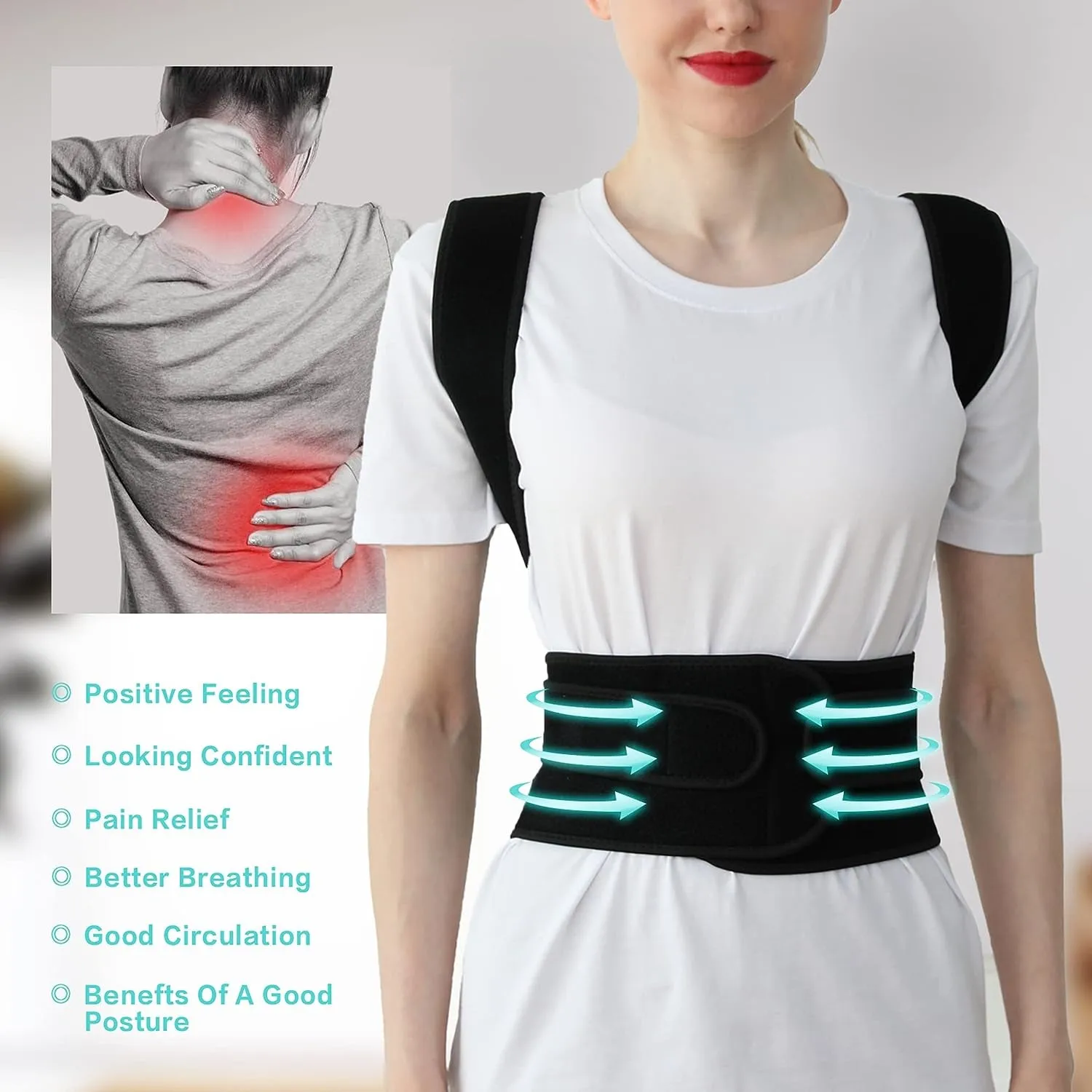 Posture Corrector for Men & Women, Adjustable Back Brace for Pain Relief, Black L