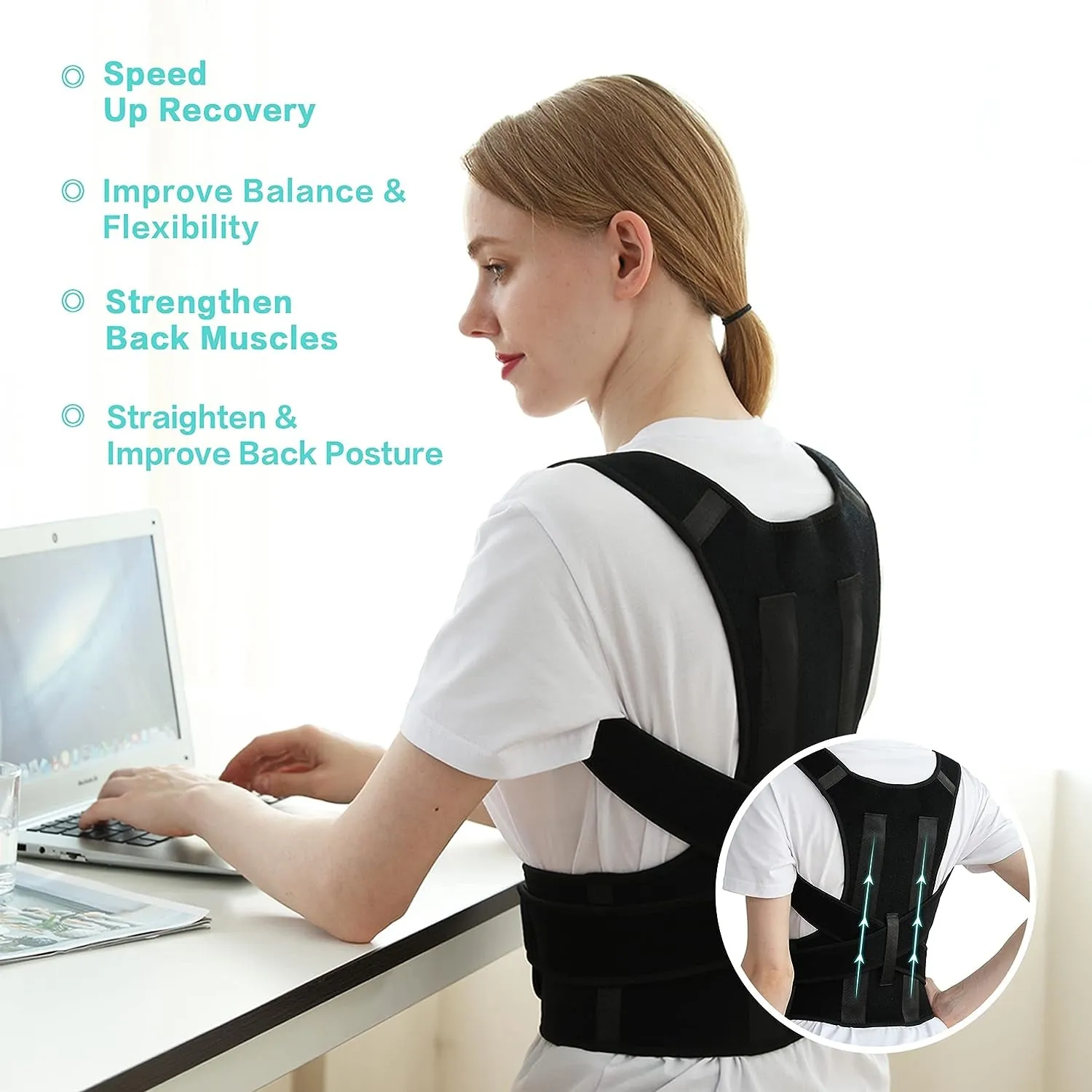 Posture Corrector for Men & Women, Adjustable Back Brace for Pain Relief, Black L