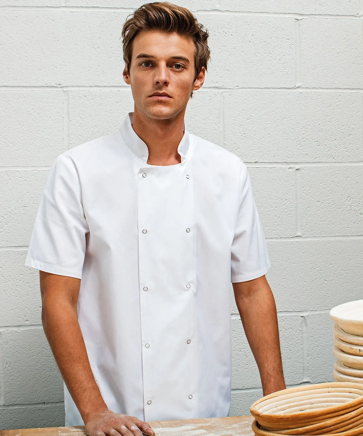 PR664 - Studded Front Short Sleeve Chef's Jacket