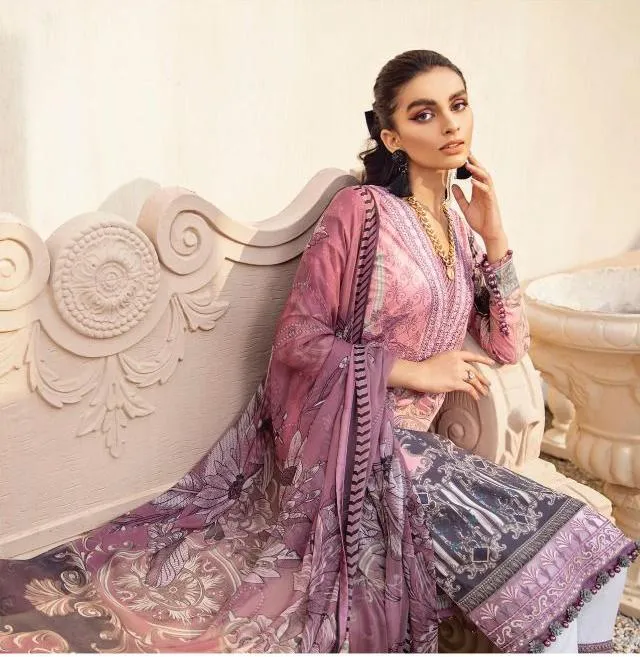 Printed Karachi Pink Dress Material Salwar Suit for Ladies