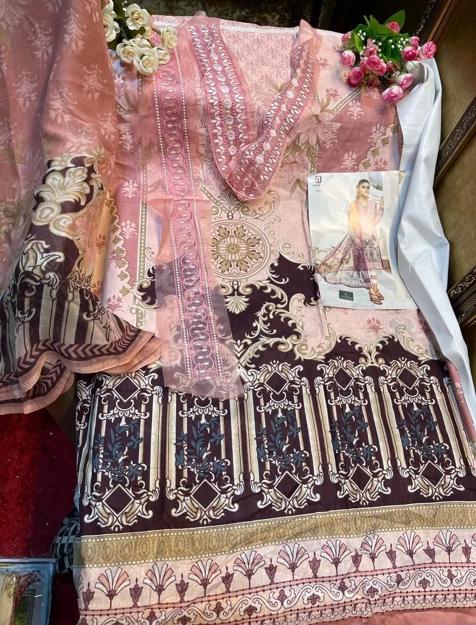 Printed Karachi Pink Dress Material Salwar Suit for Ladies