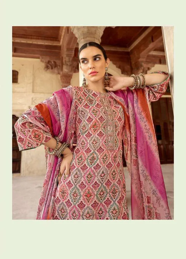 Printed Pashmina Pink Winter Unstiched Ladies Suits Material