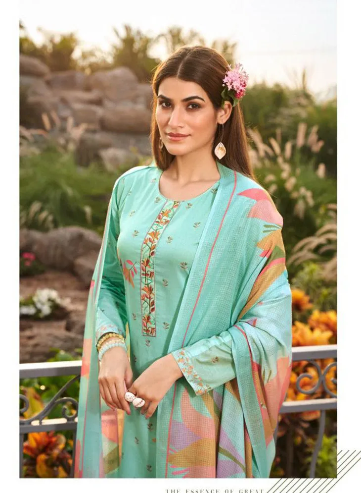 Pure Lawn Cotton Printed Unstitched Suit Material with Embroidery