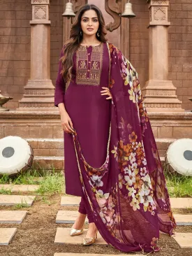 Purple Embroidered Unstitched Cotton Suit for Ladies