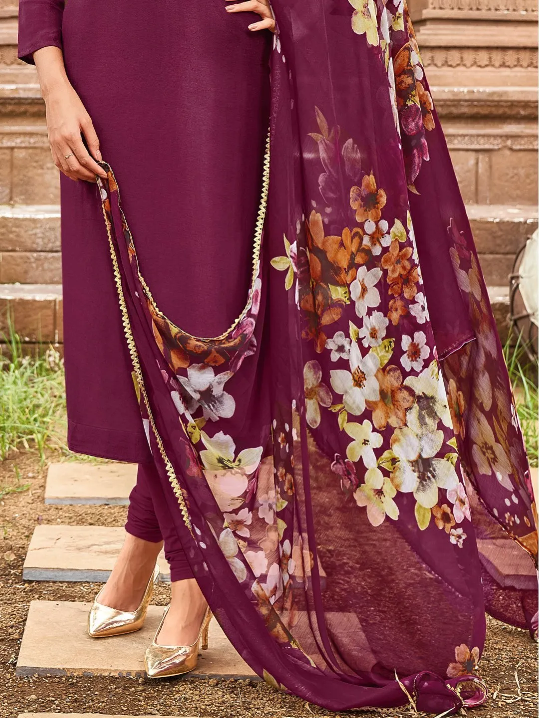 Purple Embroidered Unstitched Cotton Suit for Ladies