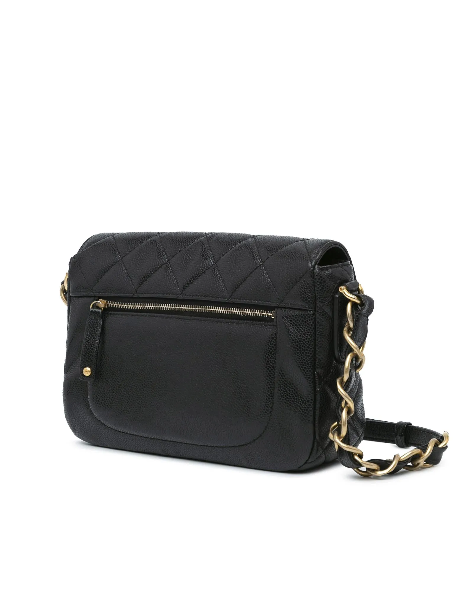 Quilted Caviar Leather Crossbody Bag with Chain Strap and CC Turn-Lock Closure