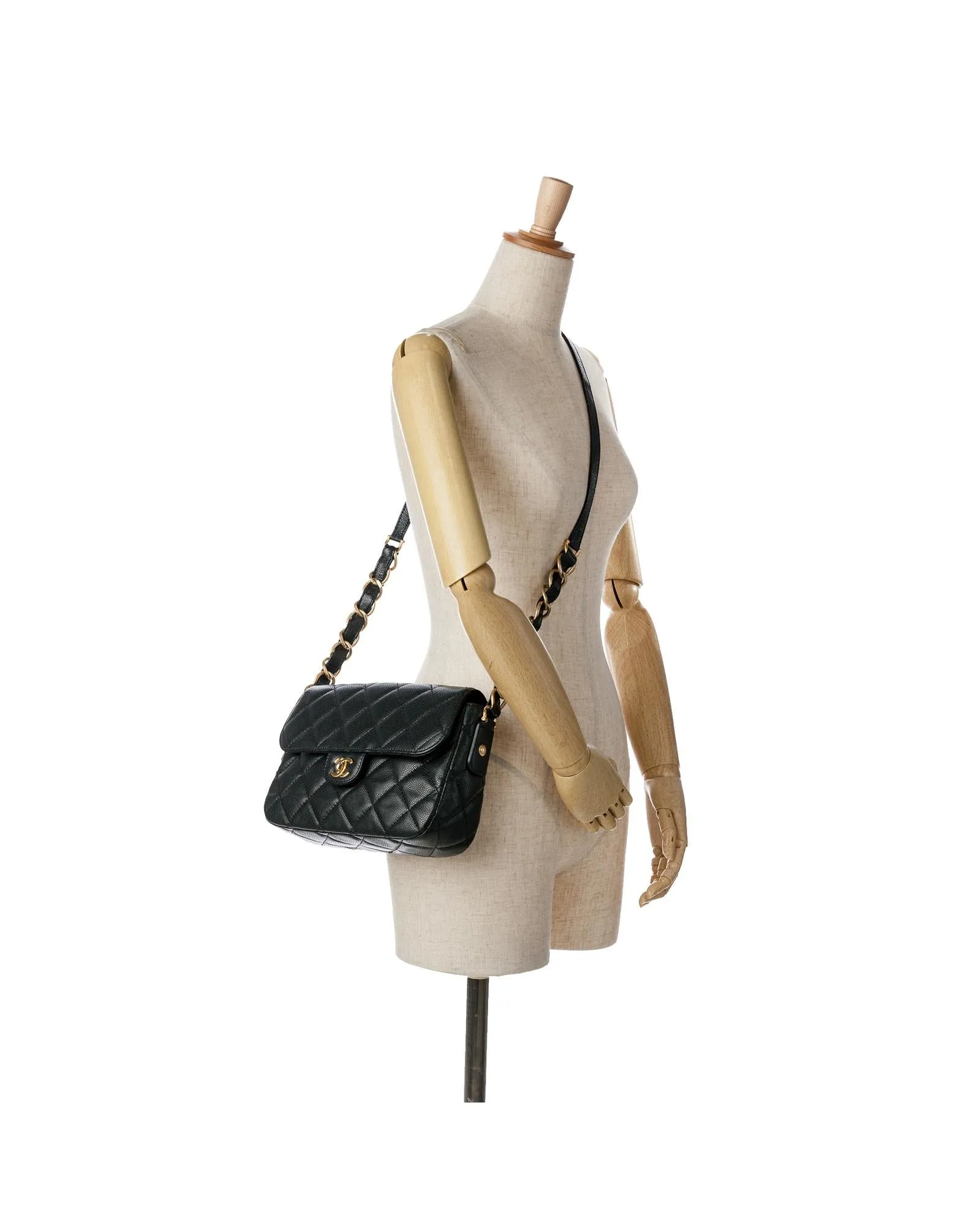 Quilted Caviar Leather Crossbody Bag with Chain Strap and CC Turn-Lock Closure