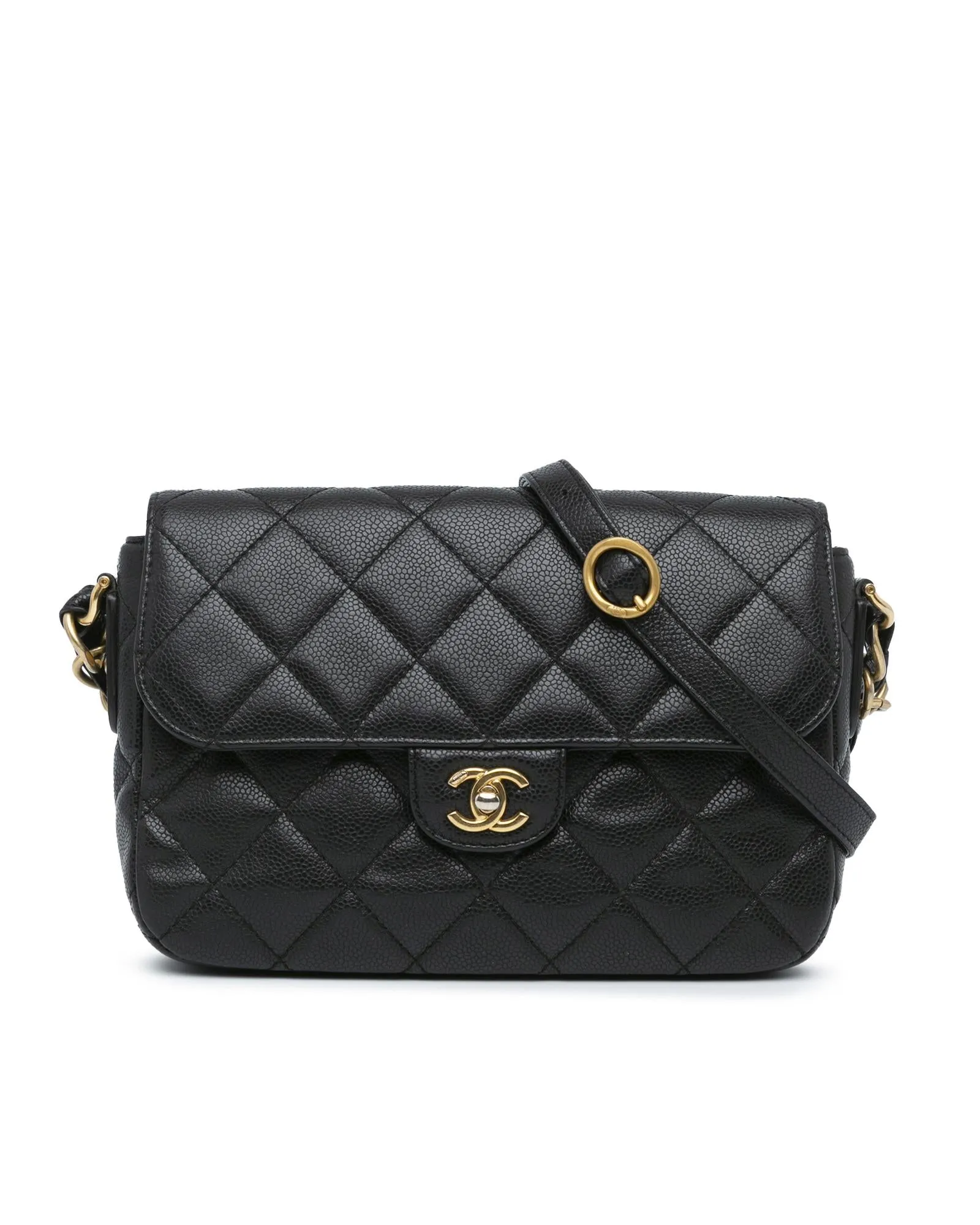 Quilted Caviar Leather Crossbody Bag with Chain Strap and CC Turn-Lock Closure