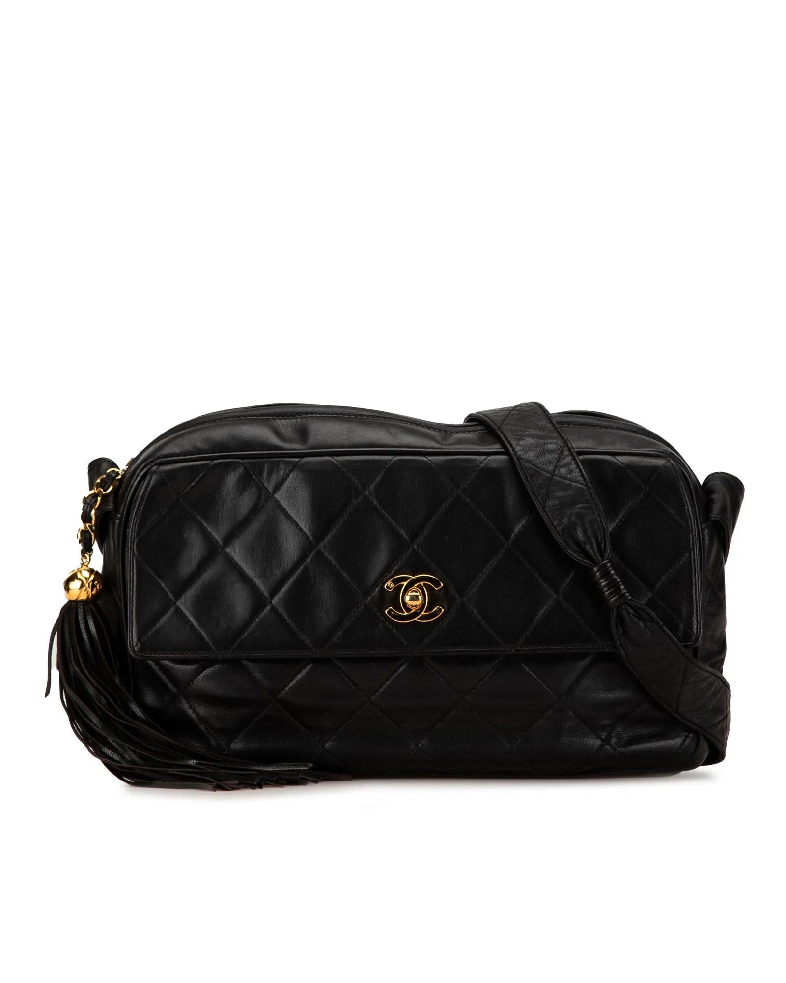 Quilted Lambskin Tassel Detail Crossbody Bag with CC Turn-lock Closure