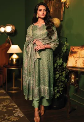 Rivaa Green Unstitched Pashmina Winter Suits Dress Material for Ladies