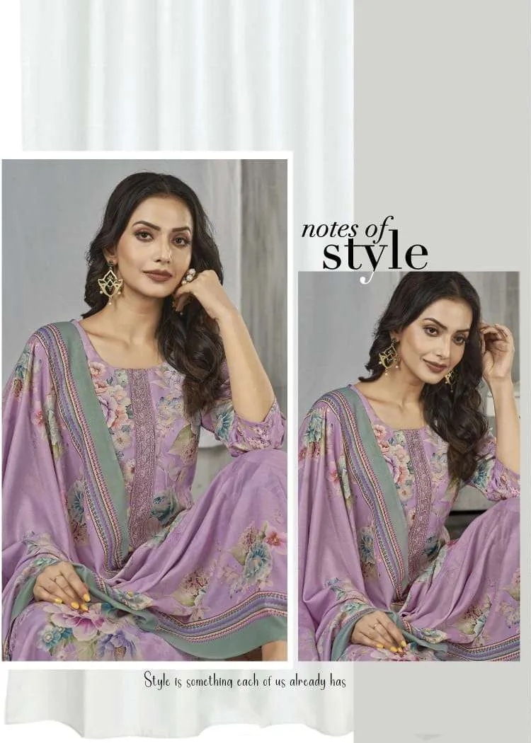 Rivaa Purple Unstitched Pashmina Winter Suit Material Fabric for Women