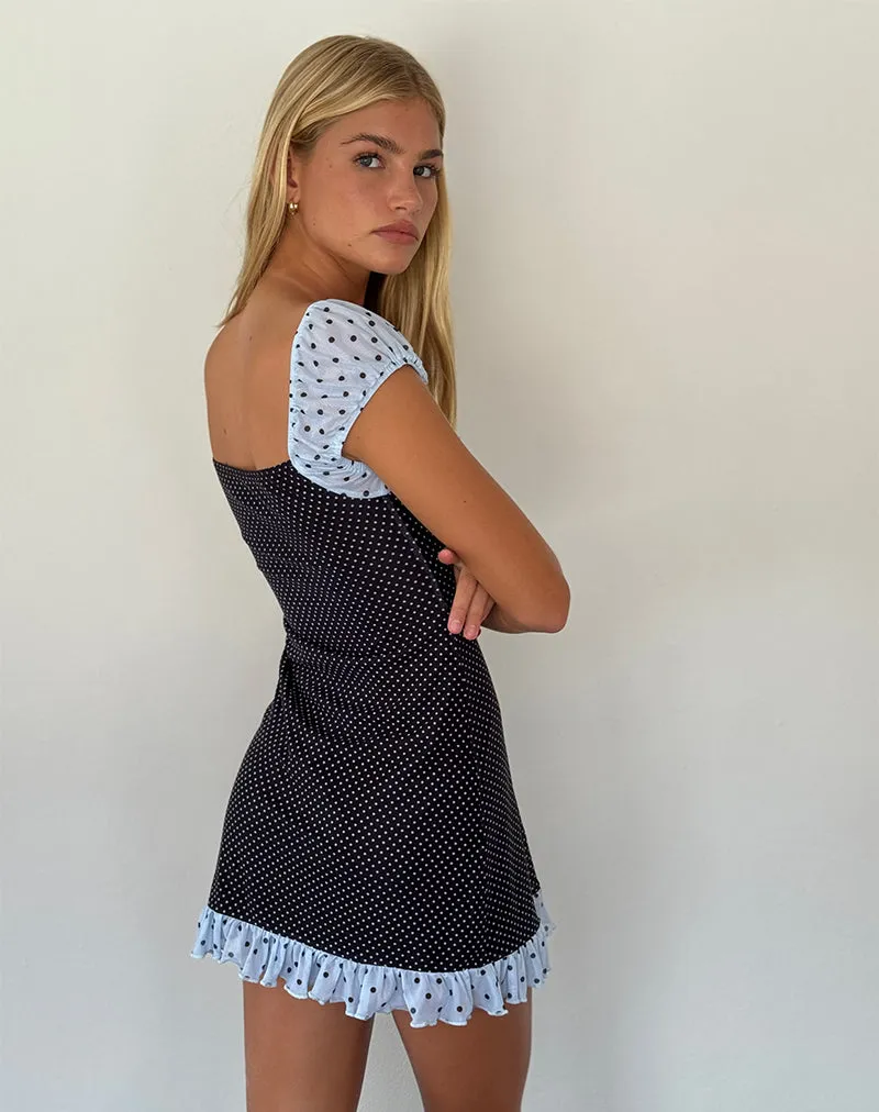 Sevda Mini Dress in Blue Black Basic Polka