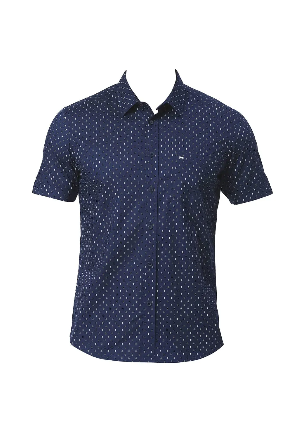 Slim Fit Cotton Oxford Printed Halfsleeves Shirt