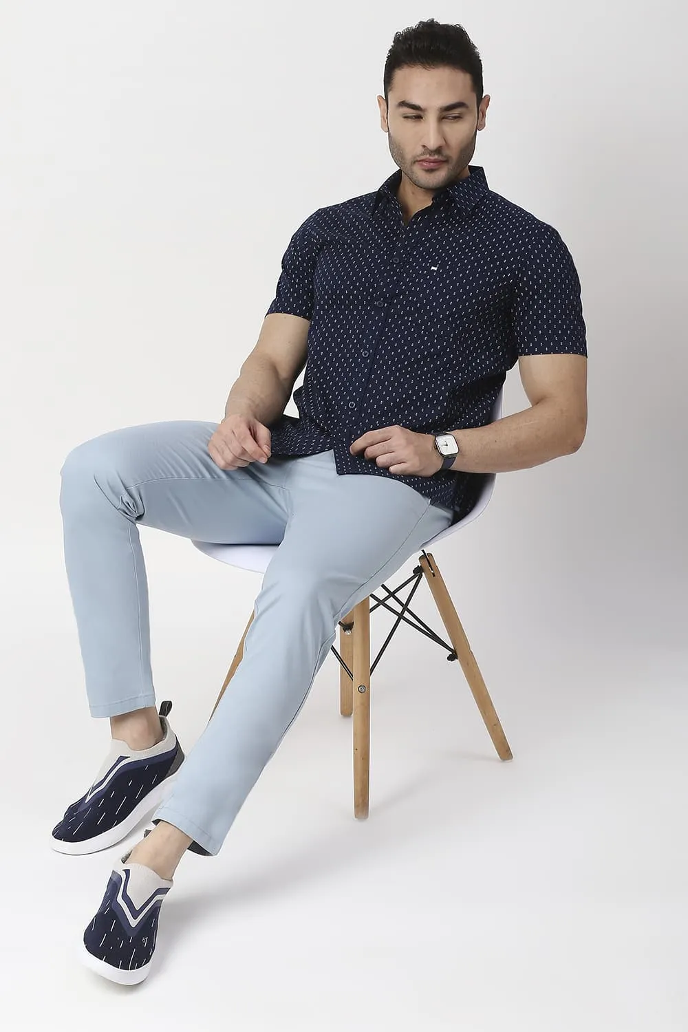 Slim Fit Cotton Oxford Printed Halfsleeves Shirt