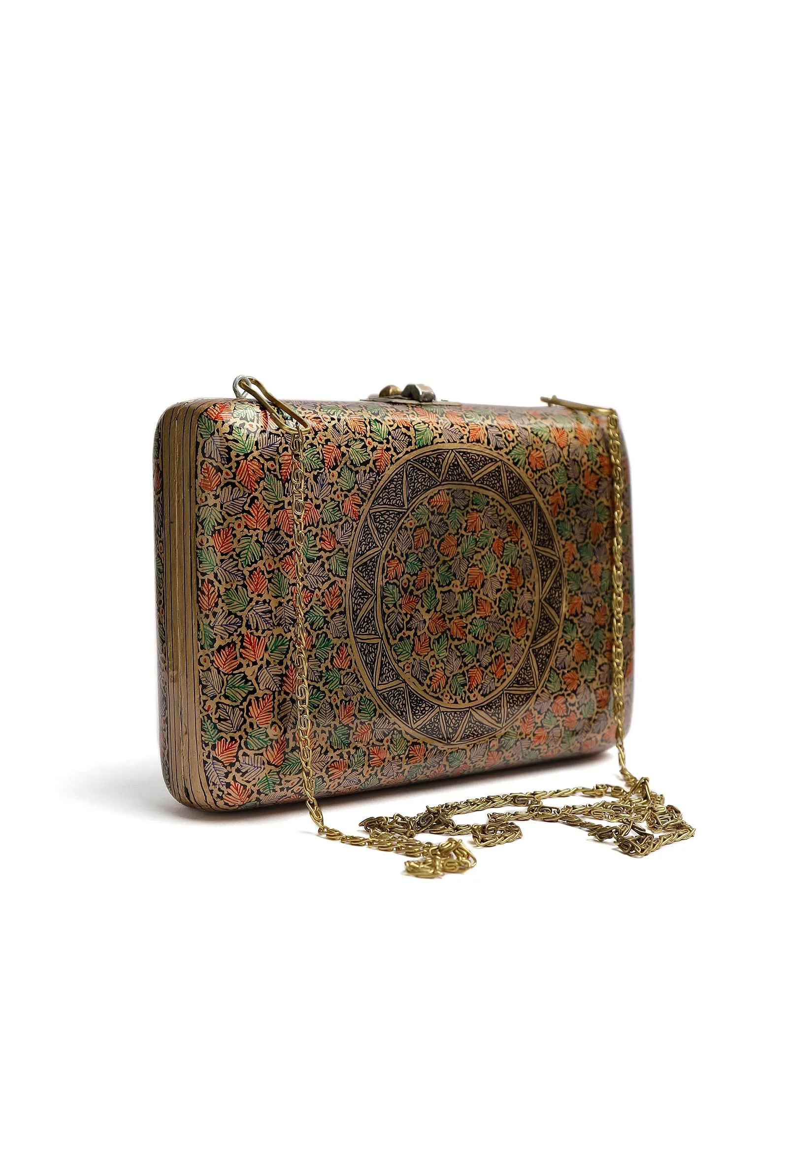 Suhani Gold Floral Kashmiri Mache Clutch