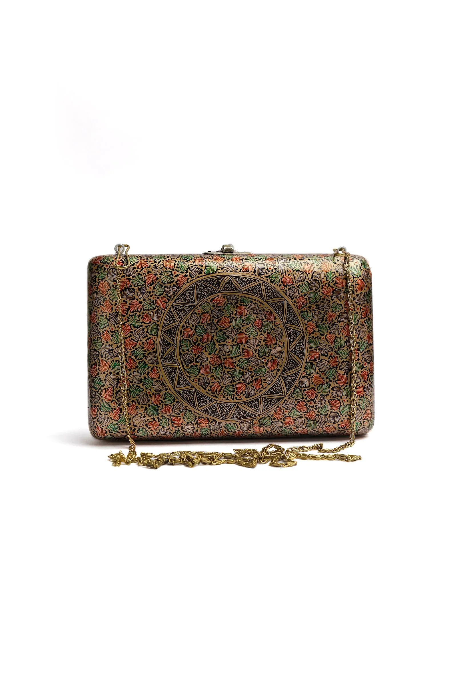 Suhani Gold Floral Kashmiri Mache Clutch