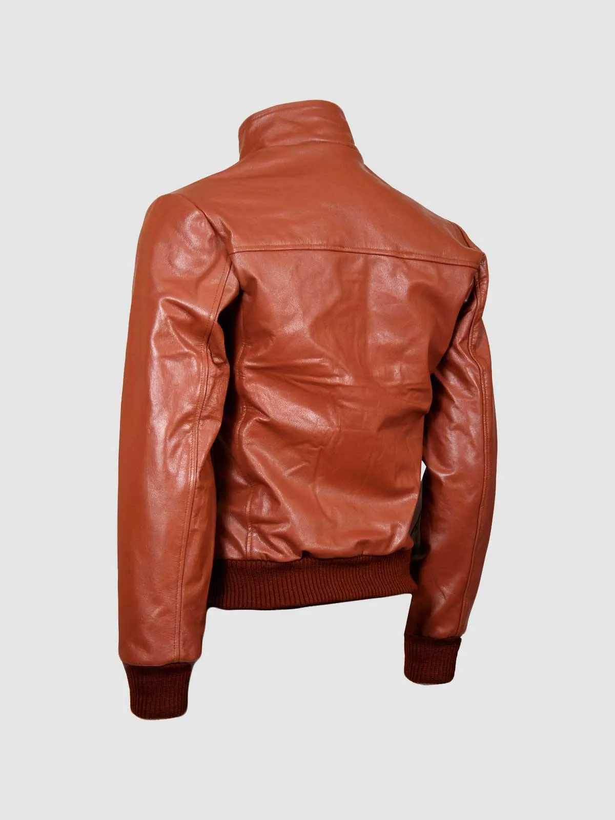 Tan Leather Bomber Jacket