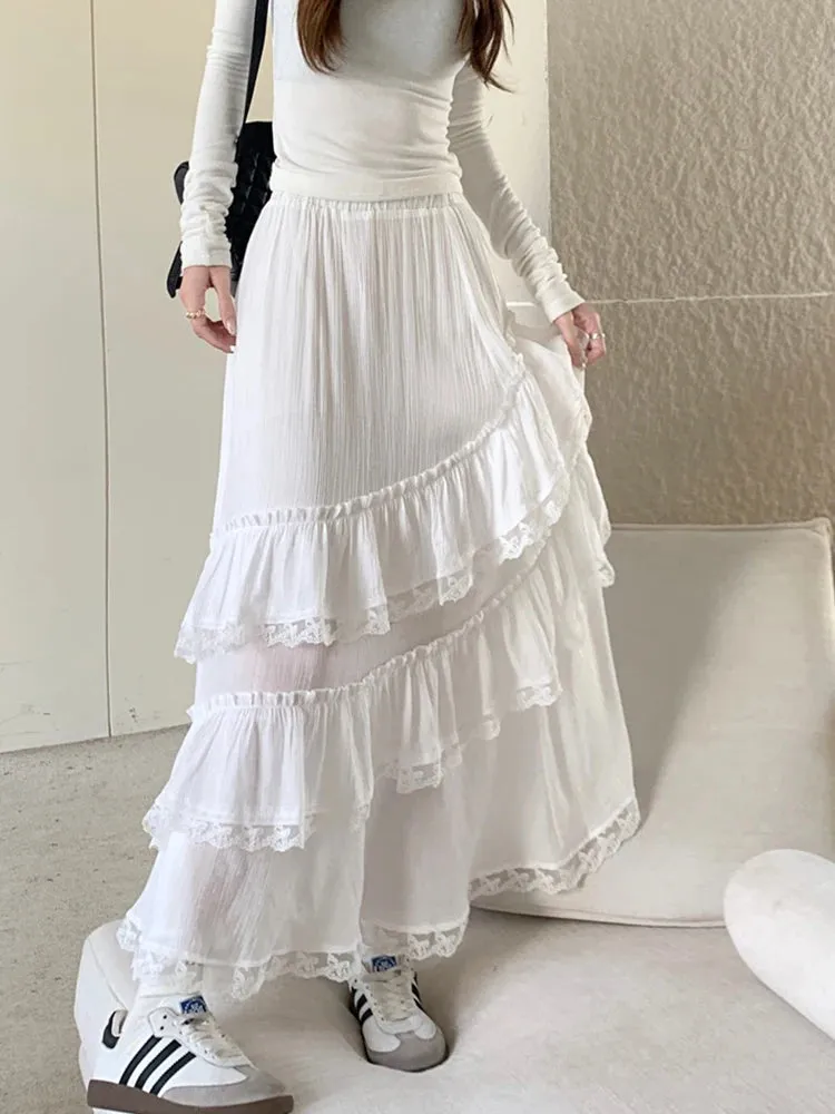 TAVIMART  -  Fashion Skirts for Women Streetwear Party French Style Skirts Solid Lace Split Mermaid Sweet Midi 2024 New Spring Summer Skirts