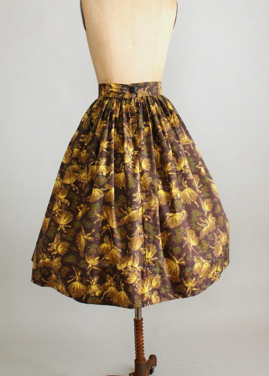 Vintage 1950s Tiny Dancers Novelty Print Full Skirt