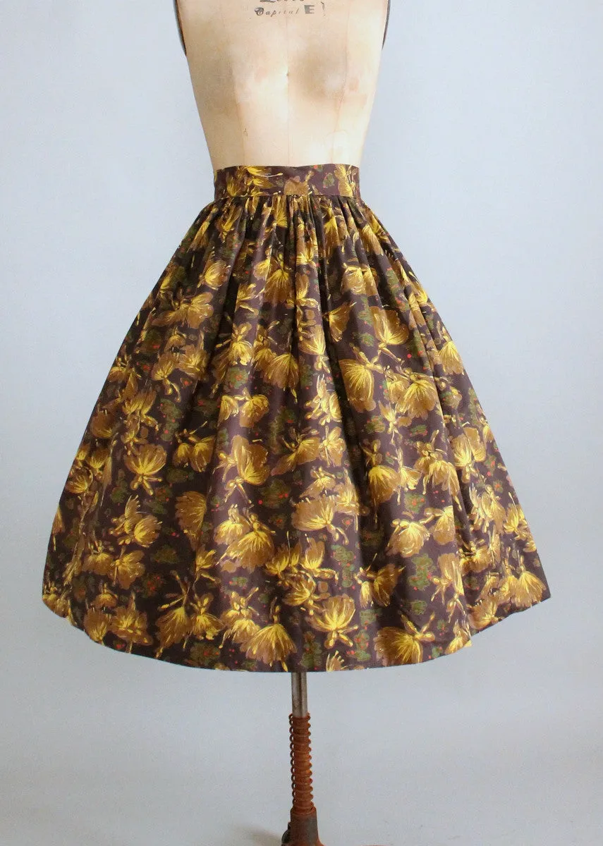 Vintage 1950s Tiny Dancers Novelty Print Full Skirt