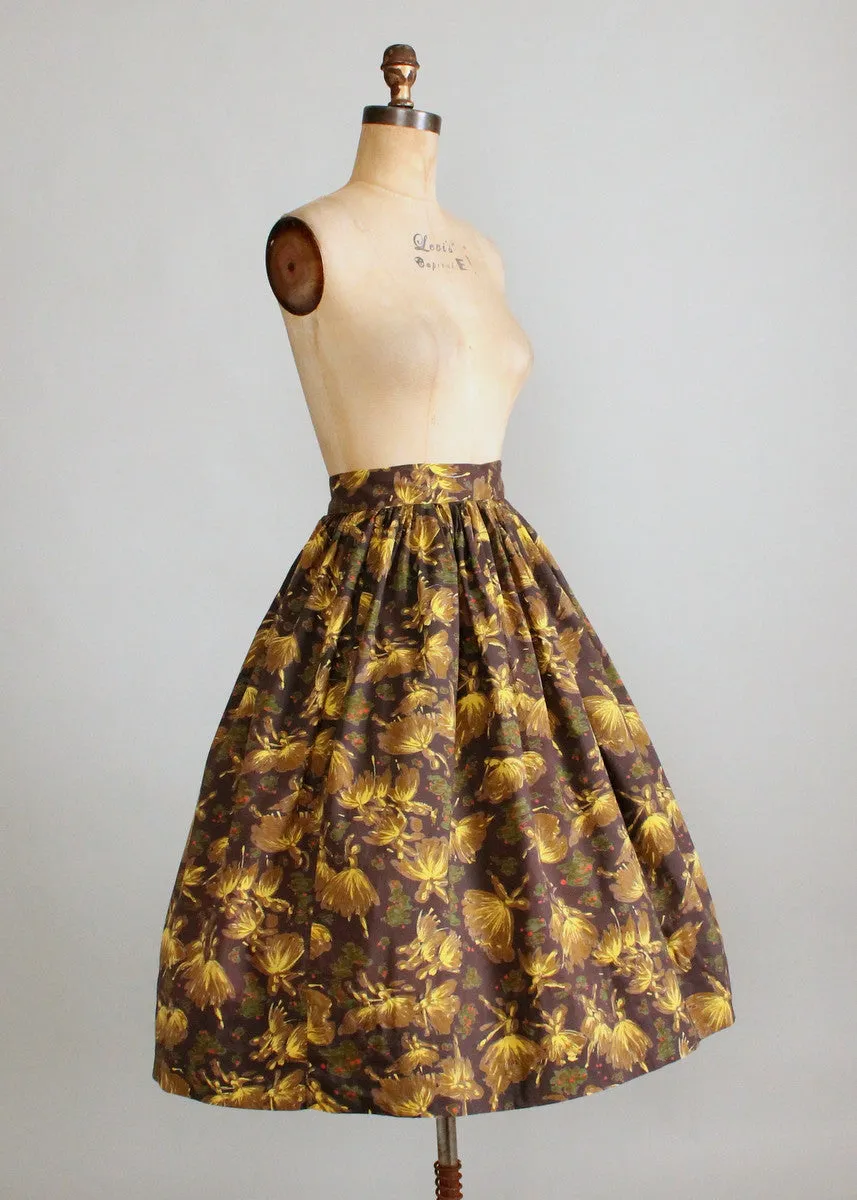 Vintage 1950s Tiny Dancers Novelty Print Full Skirt