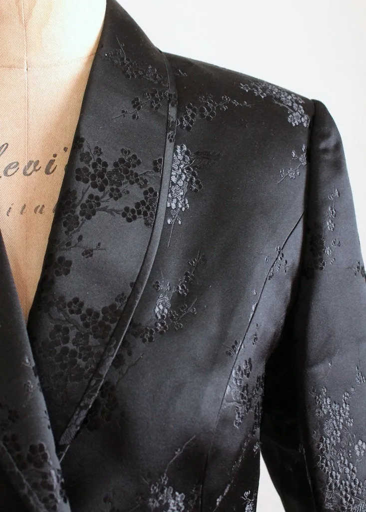 Vintage 1960s Black Silk Asian Print Jacket