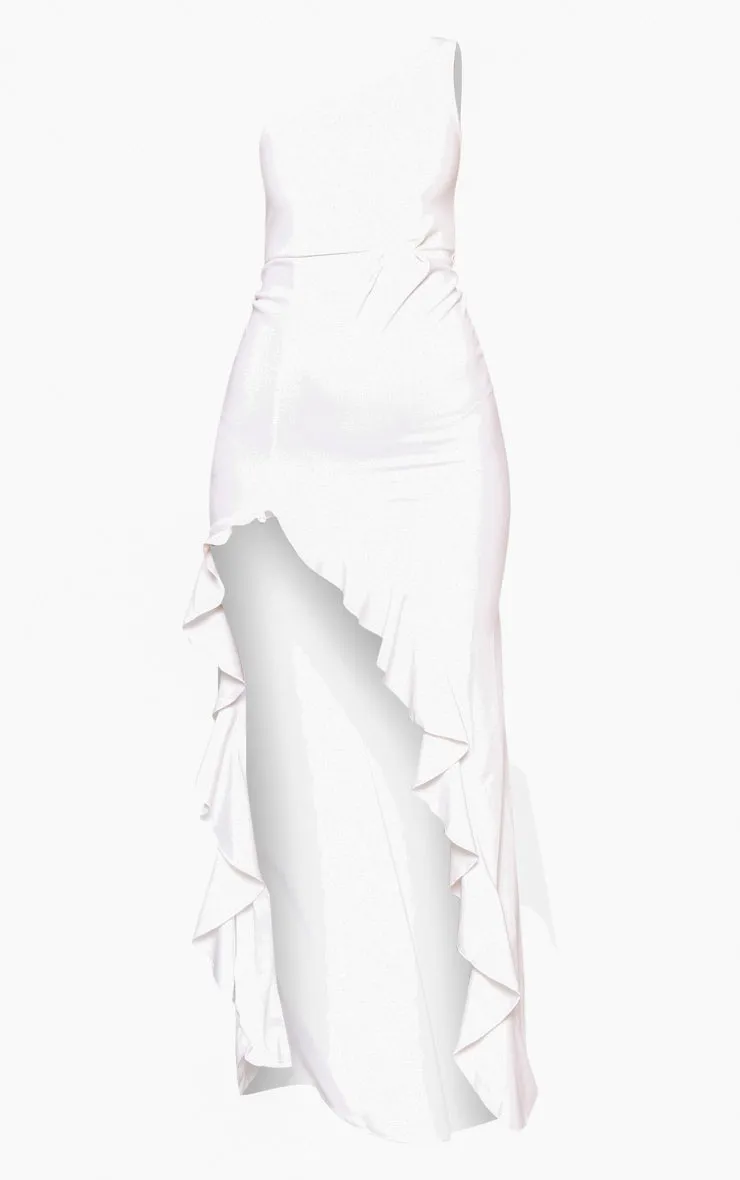 White One Shoulder Ruffle Maxi Dress