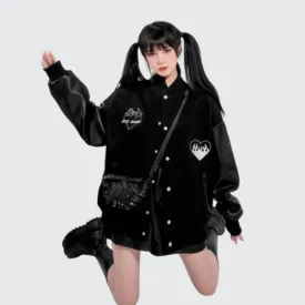 Women's Black Baseball Jacket