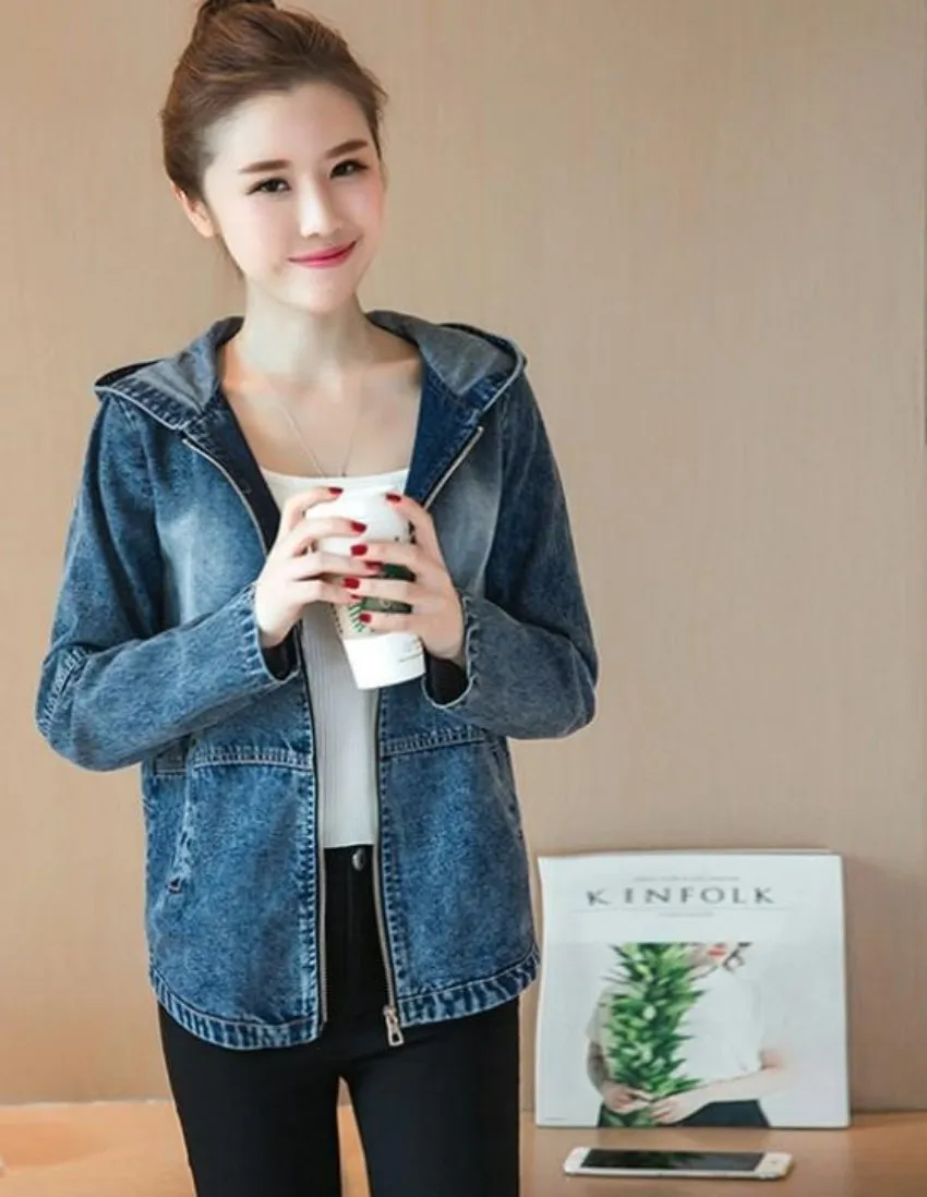 Womens Short Denim Hooded Jacket