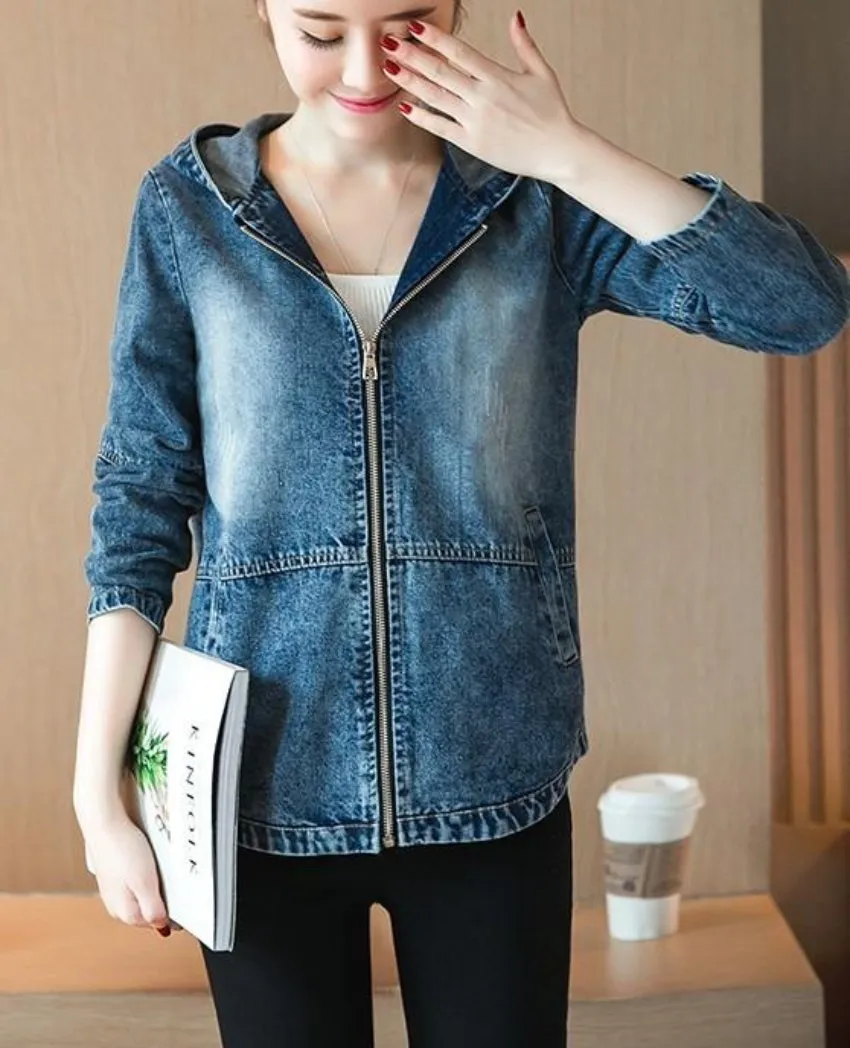 Womens Short Denim Hooded Jacket