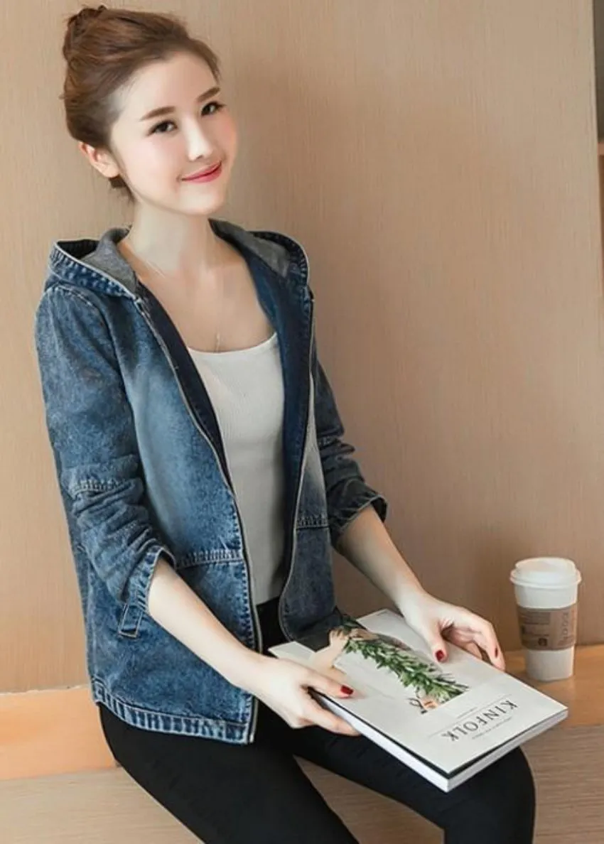 Womens Short Denim Hooded Jacket